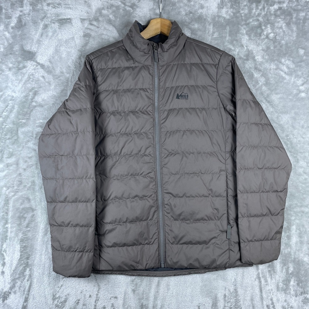 REI Co-op Down Puffer Jacket Kids XL Gray 650-Fill Power Full Zip